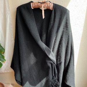 black h&m fringe shawl poncho